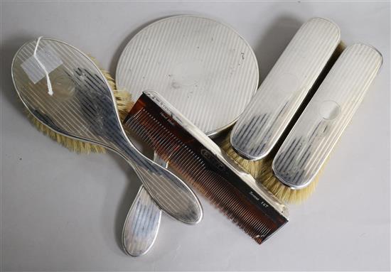 A five-piece silver dressing table set. sundry silver and plated items, etc, including two Aspreys paperweights